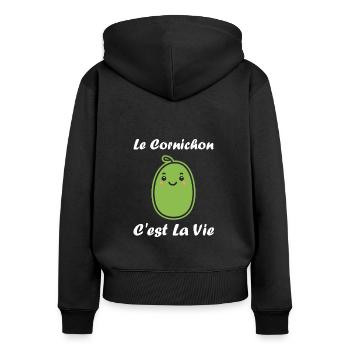 cornichon - Sweat à capuche zippé Premium bio Femme - noir - Dos - Julia (174cm)