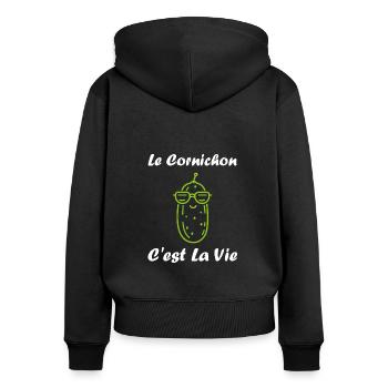 Humour cornichon - Sweat à capuche zippé Premium bio Femme - noir - Dos - Julia (174cm)
