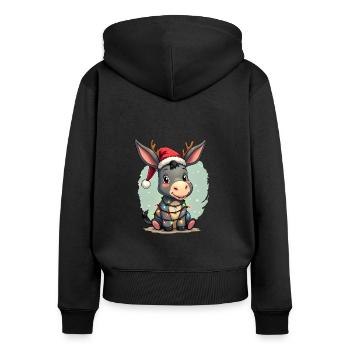 Esel Elfe Weihnachten - Frauen Premium Bio Zip Hoodie - Schwarz - Hinten - Julia (174cm)