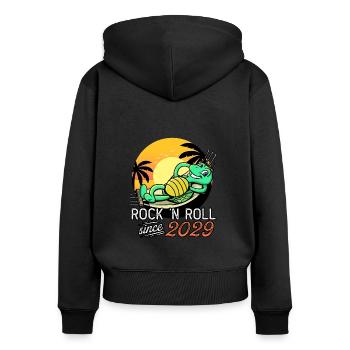 Turtle Rock N Roll Since 2029 Birthday - Women's Premium Organic Zip Hoodie - black - Back - Julia (174cm)