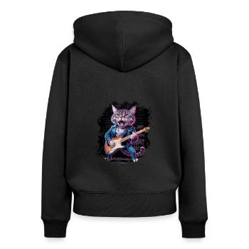 Rock and Roll Cat Guitariste pour hommes-femmes et enfants - Sweat à capuche zippé Premium bio Femme - noir - Dos - Julia (174cm)