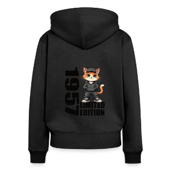 Limited Edition 1957 Geburtstag 1957 Geboren - Frauen Premium Bio Zip Hoodie - Schwarz - Hinten - Julia (174cm)