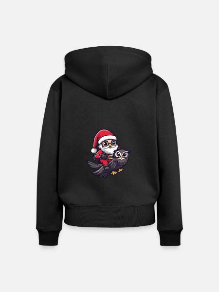 Eule Weihnachtsmann Cartoon - Frauen Premium Bio Zip Hoodie - Schwarz