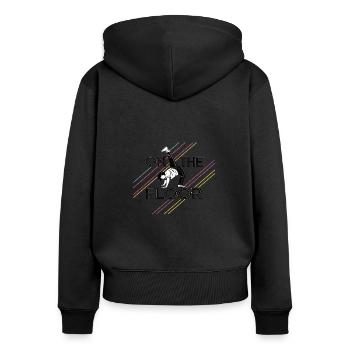 Sur le sol - Conception Breakdance Cool - Sweat à capuche zippé Premium bio Femme - noir - Dos - Julia (174cm)