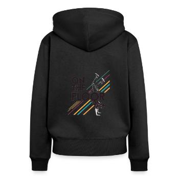 Sur le sol - Conception Breakdance Cool - Sweat à capuche zippé Premium bio Femme - noir - Dos - Julia (174cm)