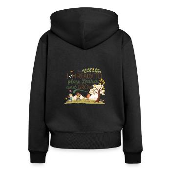 Spielend Lernen und Wachsen – Kindermotiv Design - Frauen Premium Bio Zip Hoodie - Schwarz - Hinten - Julia (174cm)