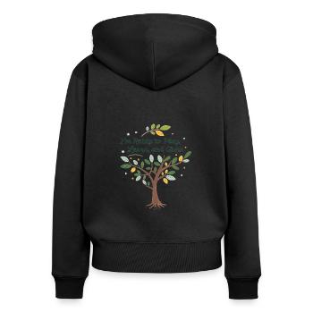 Spielend Lernen und Wachsen – Kindermotiv Design - Frauen Premium Bio Zip Hoodie - Schwarz - Hinten - Julia (174cm)