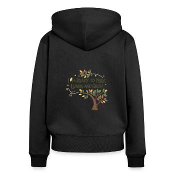 Spielend Lernen und Wachsen – Kindermotiv Design - Frauen Premium Bio Zip Hoodie - Schwarz - Hinten - Julia (174cm)