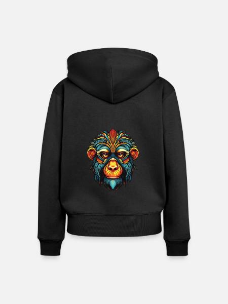 Affe Portrait - Frauen Premium Bio Zip Hoodie - Schwarz