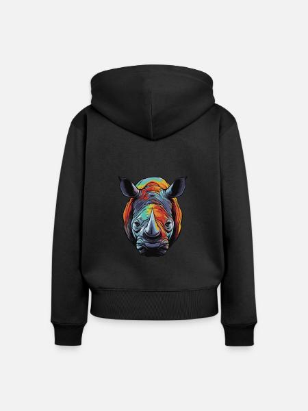 Nashorn Portrait - Frauen Premium Bio Zip Hoodie - Schwarz