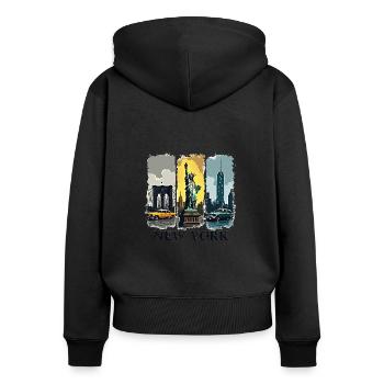 New York City Skyline Design – Urban Style Mode - Frauen Premium Bio Zip Hoodie - Schwarz - Hinten - Julia (174cm)