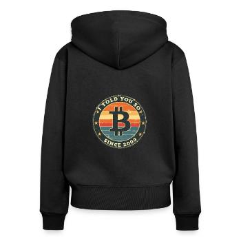Retro Bitcoin Design - Crypto Fashion pour - Sweat à capuche zippé Premium bio Femme - noir - Dos - Julia (174cm)