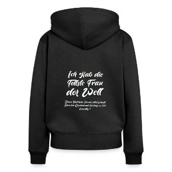 Hochzeit Verlobung Ich habe die tollste Frau - Frauen Premium Bio Zip Hoodie - Schwarz - Hinten - Julia (174cm)