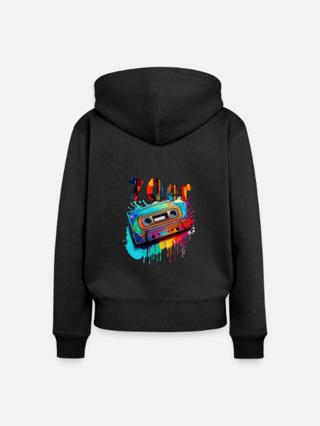 MUSIKKASETTE 70er - Frauen Premium Bio Zip Hoodie - Schwarz