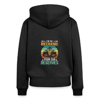 KFZ – Mechaniker Car Mechanik Vintage Werkstatt - Frauen Premium Bio Zip Hoodie - Schwarz - Hinten - Julia (174cm)
