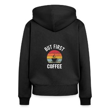 Kaffee Coffee Koffein Vintage Cafe Sprüche - Frauen Premium Bio Zip Hoodie - Schwarz - Hinten - Julia (174cm)