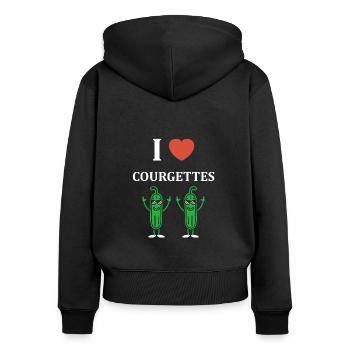 Zucchini-Humor - Frauen Premium Bio Zip Hoodie - Schwarz - Hinten - Julia (174cm)