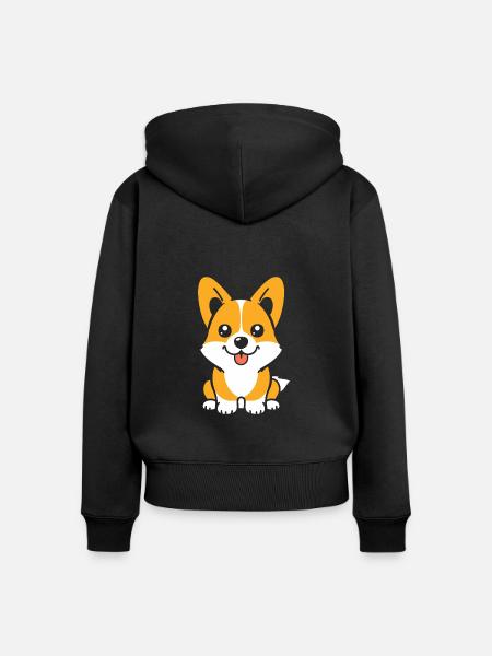 Corgi - Frauen Premium Bio Zip Hoodie - Schwarz