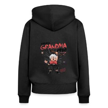 Badass Mamie Depuis 1960 - Style Vintage, 65 - Sweat à capuche zippé Premium bio Femme - noir - Dos - Julia (174cm)