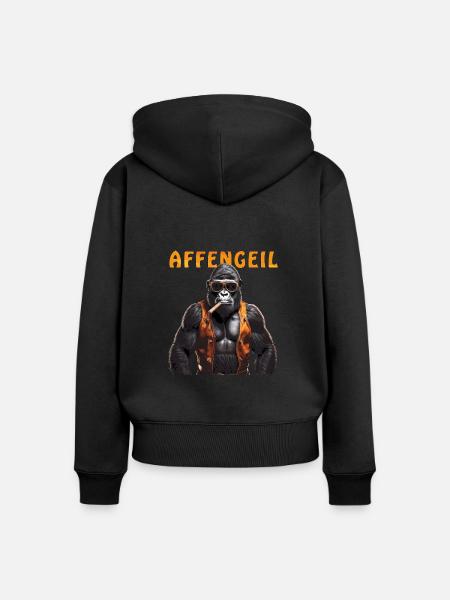 AFFE GORILLA AFFENGEIL - Frauen Premium Bio Zip Hoodie - Schwarz