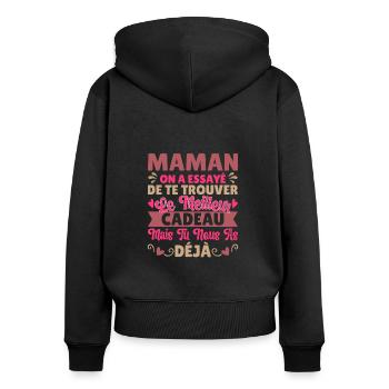 Cadeau Fête Des Mères 2025 Maman Personnalisé - Sweat à capuche zippé Premium bio Femme - noir - Dos - Julia (174cm)