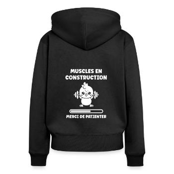 Humour musculation - Sweat à capuche zippé Premium bio Femme - noir - Dos - Julia (174cm)