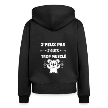 Humour musculation - Sweat à capuche zippé Premium bio Femme - noir - Dos - Julia (174cm)