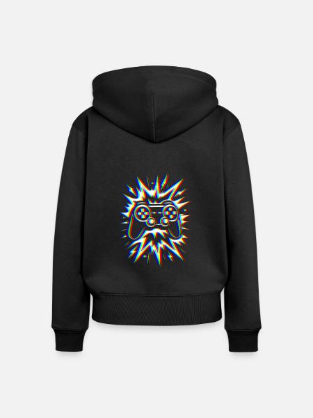 Glitch Controller – Gaming Explosion - Frauen Premium Bio Zip Hoodie - Schwarz