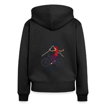 Damen E-Bike Mountainbike Damenrad Pedelec Rad - Frauen Premium Bio Zip Hoodie - Schwarz - Hinten - Julia (174cm)