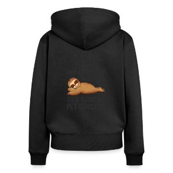 Süßes Faultier Faul Büro Arbeitskollege Chiller - Frauen Premium Bio Zip Hoodie - Schwarz - Hinten - Julia (174cm)