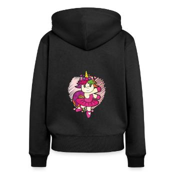 Danseuse ballerine licorne - geschnekidee - Sweat à capuche zippé Premium bio Femme - noir - Dos - Julia (174cm)