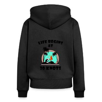 Life begins at 30 knots - Sweat à capuche zippé Premium bio Femme - noir - Dos - Julia (174cm)