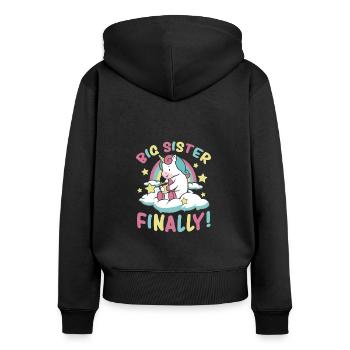 Big Sister Finally Unicorn, design pour filles - Sweat à capuche zippé Premium bio Femme - noir - Dos - Julia (174cm)