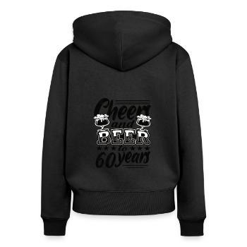 60e anniversaire - Sweat à capuche zippé Premium bio Femme - noir - Dos - Julia (174cm)