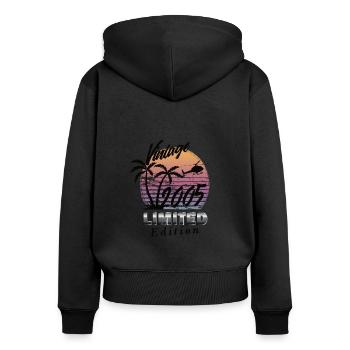 Vintage 2005 Limited Edition - Frauen Premium Bio Zip Hoodie - Schwarz - Hinten - Julia (174cm)