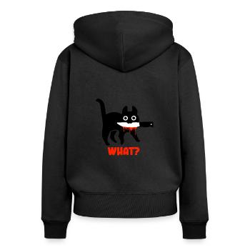 What Cat - Women's Premium Organic Zip Hoodie - black - Back - Julia (174cm)