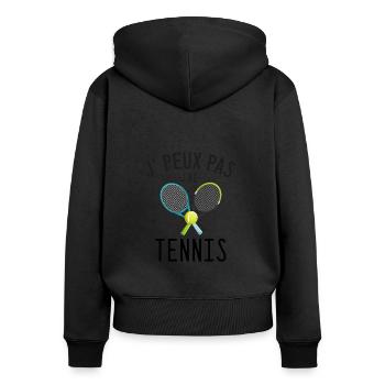 J'peux pas j'ai tennis cadeau humour sport tennis - Sweat à capuche zippé Premium bio Femme - noir - Dos - Julia (174cm)