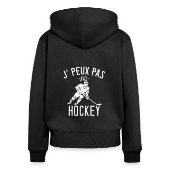 t-shirt drôle j'peux pas j'ai hockey - Sweat à capuche zippé Premium bio Femme - noir - Dos - Julia (174cm)