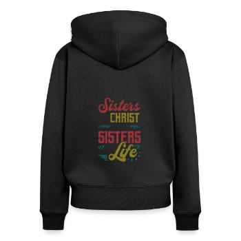 Schwestern in Christus sind Schwestern fürs Leben - Frauen Premium Bio Zip Hoodie - Schwarz - Hinten - Julia (174cm)