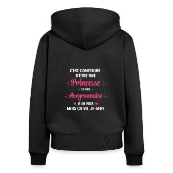 C est compliqué princesse et Aveyronnaise - Sweat à capuche zippé Premium bio Femme - noir - Dos - Julia (174cm)