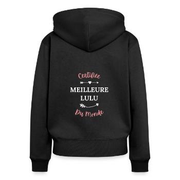 Certifiée meilleure lulu du monde - Sweat à capuche zippé Premium bio Femme - noir - Dos - Julia (174cm)