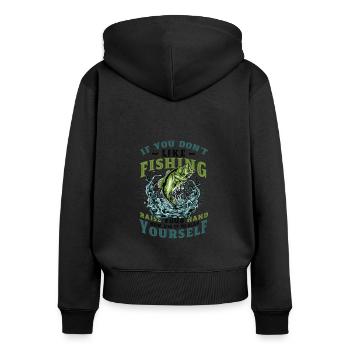 Drôle de pêche en disant Fischer - Sweat à capuche zippé Premium bio Femme - noir - Dos - Julia (174cm)