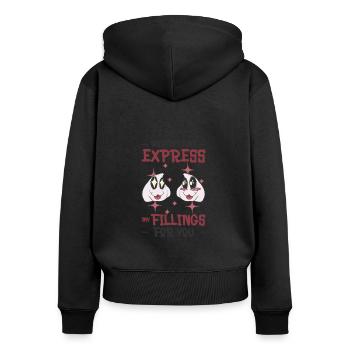 Dim Sums remplissant la nourriture asiatique chinoise - Sweat à capuche zippé Premium bio Femme - noir - Dos - Julia (174cm)