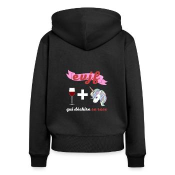EVJF qui déchire sa race licorne et vin rouge - Sweat à capuche zippé Premium bio Femme - noir - Dos - Julia (174cm)