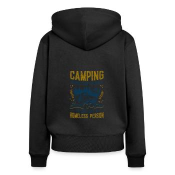 Camping, spend a small fortune. - Women's Premium Organic Zip Hoodie - black - Back - Julia (174cm)