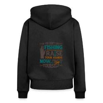 Drôle de pêche en disant Fischer - Sweat à capuche zippé Premium bio Femme - noir - Dos - Julia (174cm)