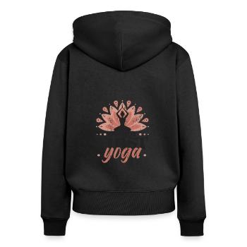 Ok, aber Yoga war zuerst, Lotus Namaste - Frauen Premium Bio Zip Hoodie - Schwarz - Hinten - Julia (174cm)
