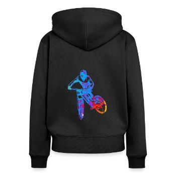 Couleur Descente - Sweat à capuche zippé Premium bio Femme - noir - Dos - Julia (174cm)