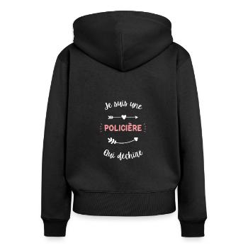Je suis une Policière qui déchire - Sweat à capuche zippé Premium bio Femme - noir - Dos - Julia (174cm)