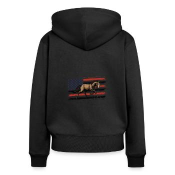 Pferd vor der amerikanischen Flagge, 4. Juli. - Frauen Premium Bio Zip Hoodie - Schwarz - Hinten - Julia (174cm)